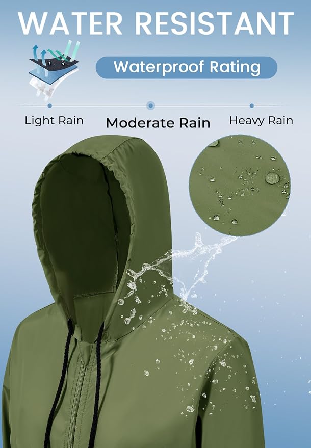 Zando Lightweight Rain Jacket Women Packable Waterproof Raincoat with Hood | Windbreaker Jacket Women, Light Raincoats for Drizzle, Rain Coats for Travel, Hiking and Commute