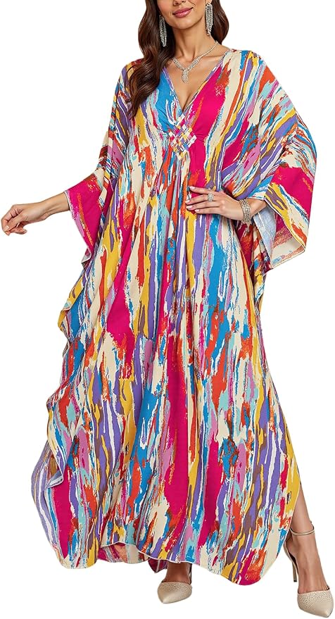 Mumu Dresses for Women Plus Size, Bohemian Kaftan Beach Cover Up Long Maxi Nightgown Soft Loungewear