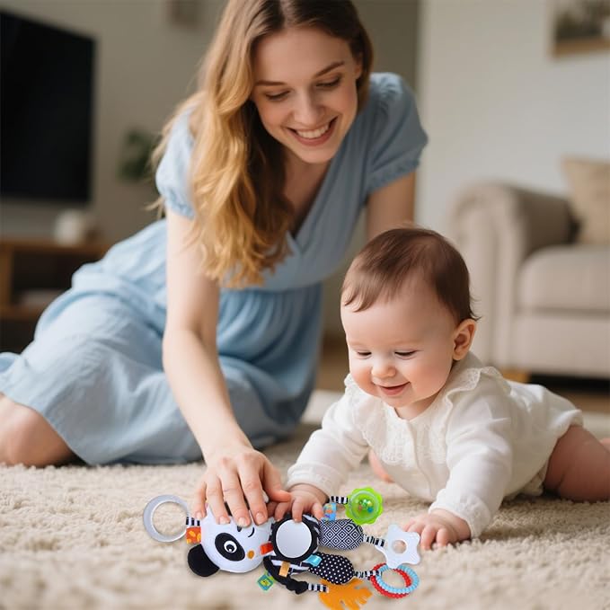 High Contrast Baby Toys,Black and White Hanging Toys,Animal Plush Hanging Toy,Car Seat Stroller Toys Gift for Newborn Boys and Girls 0 3 6 9 12 Months