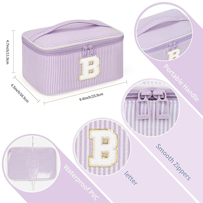OCHEAL Makeup Bag Valentines Day Gifts for Women, Monogram Cosmetic Bag Purple Travel Makeup Case Beauty Toiletry Bag Organizer Personalized Gifts for Girls Bridesmaid, Sister, Wife, Friends Initial B