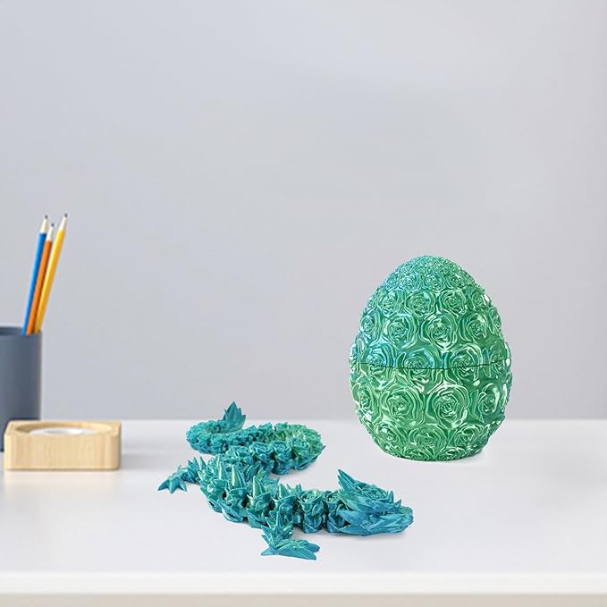 Pigmiss 3D Printed Dragon,3D Dragon Eggs with Dragon Inside,Dragon Fidget Toy for Adult,Full Articulated Dragon Crystal Dragon Easter Eggs Decoration for Gift (Rose-Bule Green)