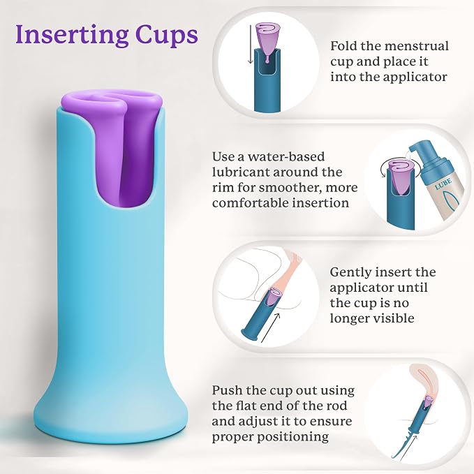 Ecoblossom Menstrual Cup & Disc Applicator Tool - Comfortable & Easy Insertion & Removal - Compatible with Most Period Cups and Discs (Teal)