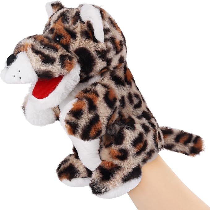 Animal Hand Puppets 11 Inch Sea Turtle Plush Dinosaur Animals Hand Puppet Toys Role-Play Toy Puppets for Kids Storytelling Imaginative Pretend Play Teaching Preschool(Leopard)
