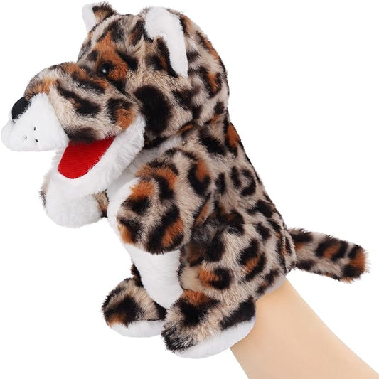 Animal Hand Puppets 11 Inch Sea Turtle Plush Dinosaur Animals Hand Puppet Toys Role-Play Toy Puppets for Kids Storytelling Imaginative Pretend Play Teaching Preschool(Leopard)