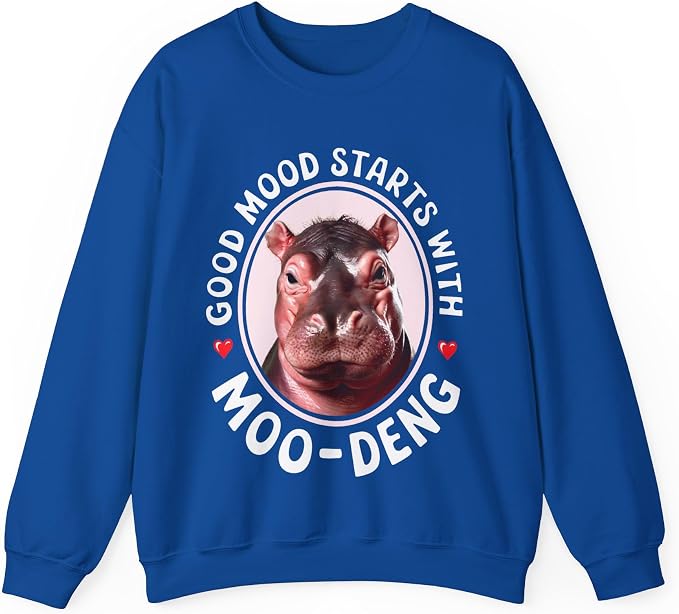 Good Mood Starts With Moo Deng Unisex Sweatshirt, Funny Moo Deng Good Mood Minimalist Men And Women Shirt