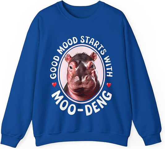 Good Mood Starts With Moo Deng Unisex Sweatshirt, Funny Moo Deng Good Mood Minimalist Men And Women Shirt