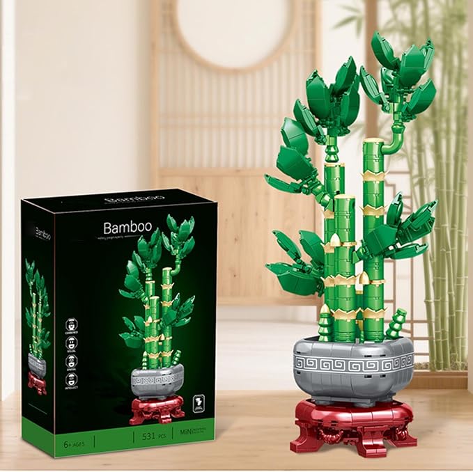 Botanicals Bamboo Building Set, Simulated Green Artificial Plant Decoration Mini Brick, Home and Office Ornament, 531pcs Gift for Adults Ages 6+