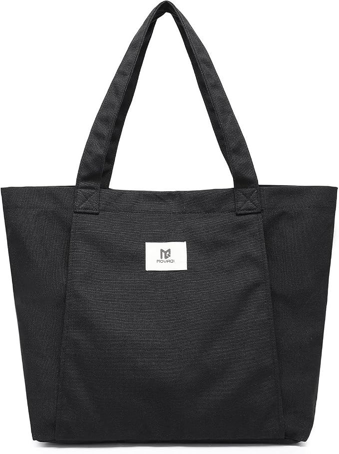 Moyaqi Canvas Tote Bag with Yoga Mat Carrier Pocket Carryall Shoulder Bag for Office, Workout, Pilates, Travel, Beach and Gym
