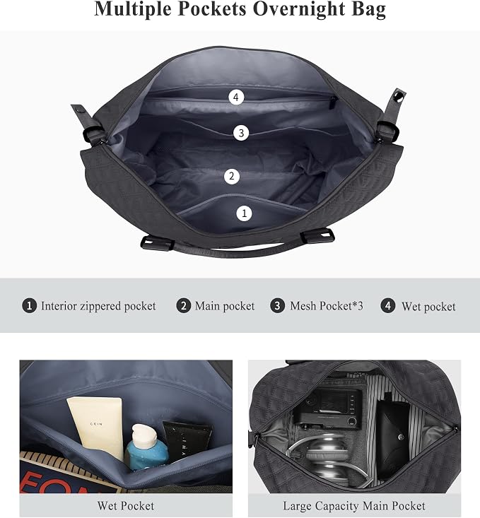 Travel Duffel Bag, Carry On Overnight Weekender Bags for Women | Travel Bag with Wet Pocket & Trolley Sleeve, For Spirit Airlines 18x14x8 Personal Item Bag