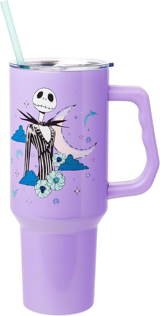 Silver Buffalo Disney Nightmare Before Christmas by Tim Burton Jack Skellington Stainless Steel Tumbler with Handle and Straw, Fits in Standard Cup Holder, 40 Ounces (Pack of 12)