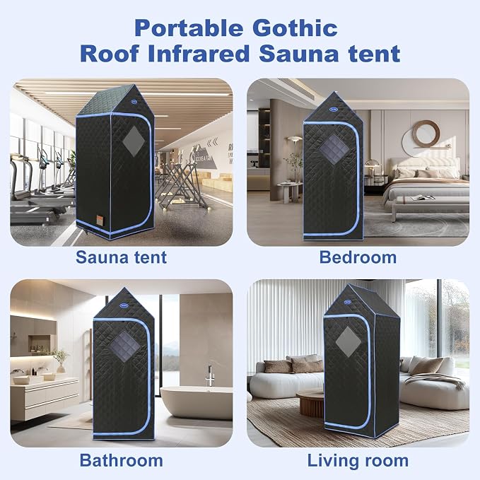 Portable Infrared Sauna for Home Spa, Full Size 1 Person Far Infrared Sauna, 1,020watt, Portable Sauna with Heating Foot Pad, Portable Chair, 31.5" x 31.5" x 77"