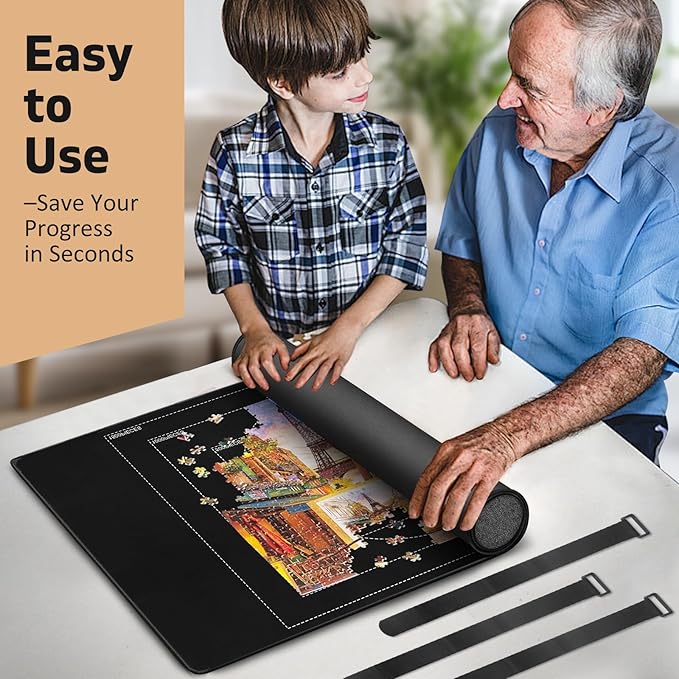 1500 Rubber Puzzle Mat – Create, Sort & Store with a Smooth Black Non-Slip Surface and 4 Trays for Endless Puzzle Fun