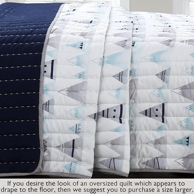 Cozy Line Home Fashions Summit Blues Snowy Alps Pike Winter Mountains Polyester Reversible Quilt Bedding Set, Coverlet, Bedspread (Queen - 3 Piece)