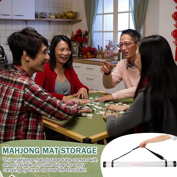 Gemscream 2 Pcs 37 Inch Mahjong Mat Storage Tube Plastic Waterproof Mahjong Mat Holder with Strap and Printed Outdoor Travel Storage Tube for Board Games Yoga Mats Tripod, Mats Not Include (Clear)
