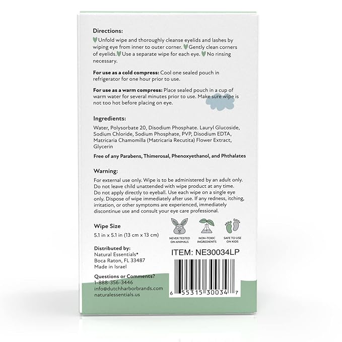 Natural Essentials Lil' Peepers Baby Eye Wipes and Eyelid Cleanser, Preservative-Free & Rinse-Free, Pediatrician Recommended Hypoallergenic Soft Eyelid Wipes for Babies, Kids & Adults, 30 Ct (12 pk)