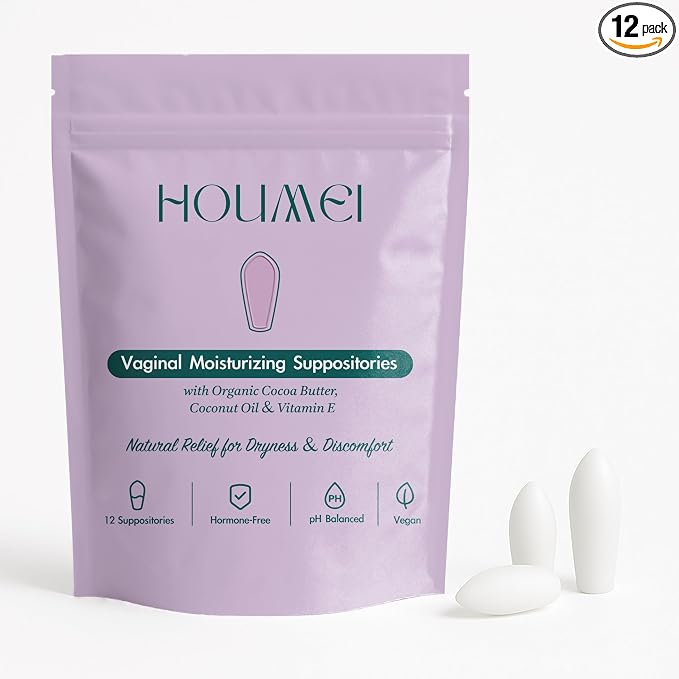Vaginal Suppositories with Vitamin E and Hyaluronic Acid, Organic Feminine Moisturizer for Dryness & Discomfort Relief, pH-Balanced Natural Feminine Care, 12 Counts