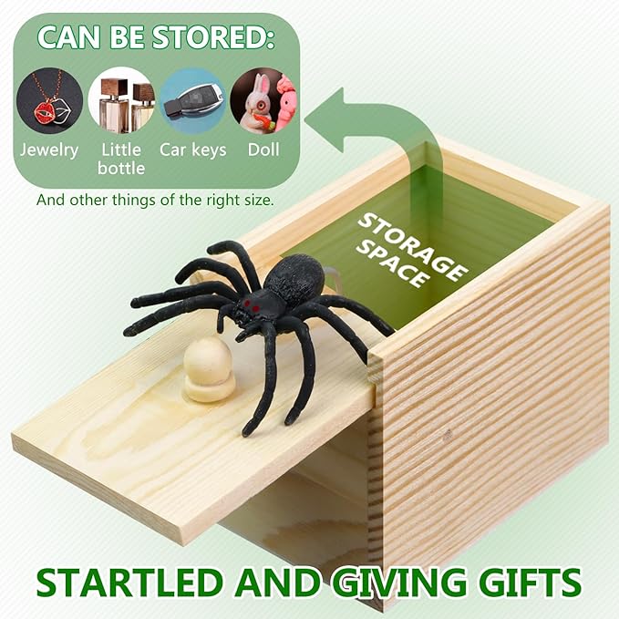 Wooden Surprise Spider Prank Box - Handcrafted Spider in a Box for Adults and Kids，Fake Realistic Spiders Toy,Hilarious April Fools Day or Birthday Surprise Toy and Gag Gift Practical Joke