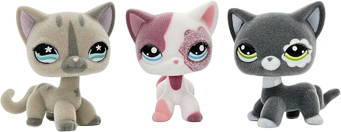 3pcs/Set Custom Flocked Pet Shop Toys Short Hair Cat Kitten Collie Great Dane Cocker Spaniel Dachshund Puppy Dog OOAK Compatible with LPS (#468 and 2291 and 2249)