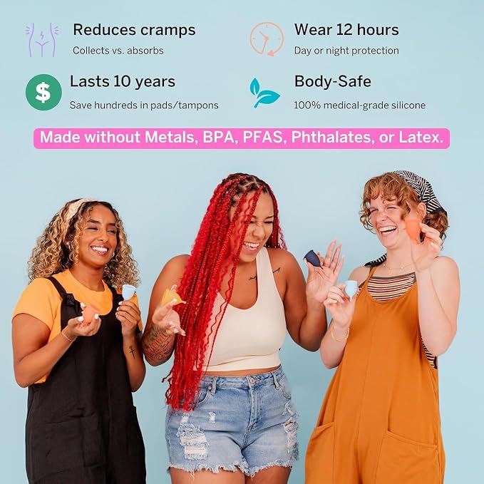 2 Menstrual Cups and Applicator Bundle - No Metals or Toxins - 100% Medical-Grade Silicone - Softest Reusable Period Cup - Inserts Like a Tampon - Capacity of 4 and 6 Tampons