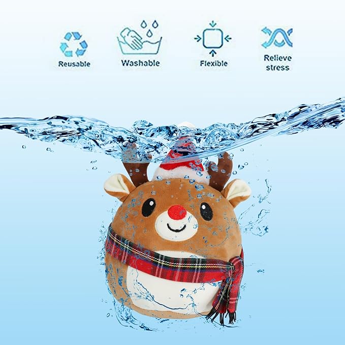 Stuffed Animal with Christmas Hat, The Red Nosed Reindeer Plush, Cute Plushies for Kids Christmas Decorations and Gifts (Reindeer)