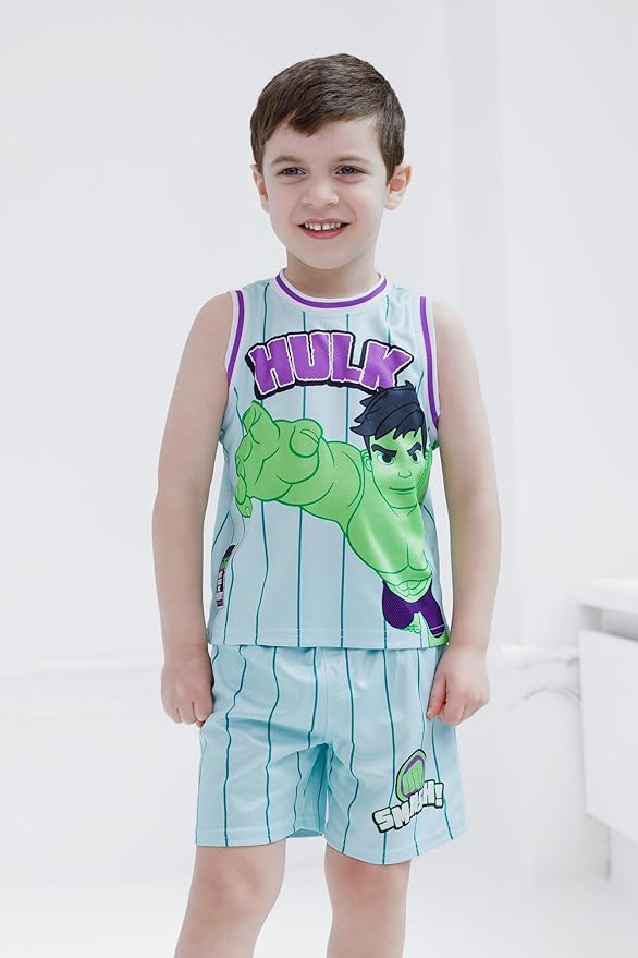 Marvel Spider-Man Miles Morales Hulk Mesh Jersey Tank Top Shirt and Basketball Shorts Toddler to Big Kid Sizes (2T - 18-20)