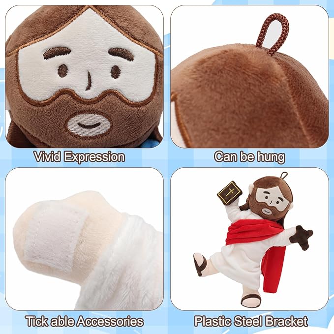 Jesus Plush Doll with Jointed Skeleton Jesus Plushie 13.4" Poseable Jesus with Removable Accessories Easter Christian Gifts for Kids (Red)