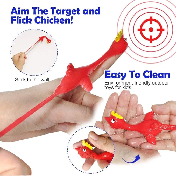 Slingshot Chicken Rubber Chicken Flick Chicken Flying Chicken Flingers Stress Gag Toys, Rubber Chicken Slingshot Funny Christmas Stuffers Easter Chicks Novelty Gifts for Kids (Red 10 Pcs)