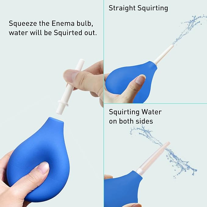 TopQuaFocus 8oz Enema Bulb Kit Anal and Vaginal Douche Bulb for Men Flushing System Enemas Silicone Bulb 4 Replaceable Tips (Blue, 224ml)