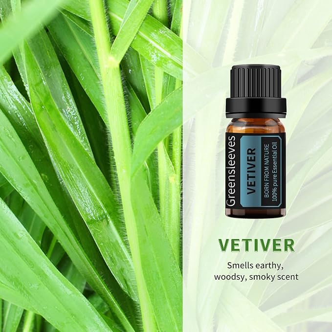 GREENSLEEVES Vetiver Eucalyptus Essential Oil Set, 2 x 10ml Pure Plant-Based Fragrance Oil for Aromatherapy, Essential Oils for Diffuser, Massage, Bath Bomb, Scented Candle Soap Making
