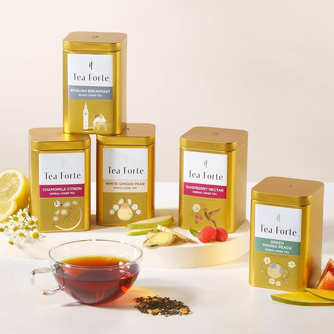 Tea Forte Summer Strawberry Premium Loose Leaf Caffeine-Free Herbal Tea Blend Canister, Makes 35-50 Cups