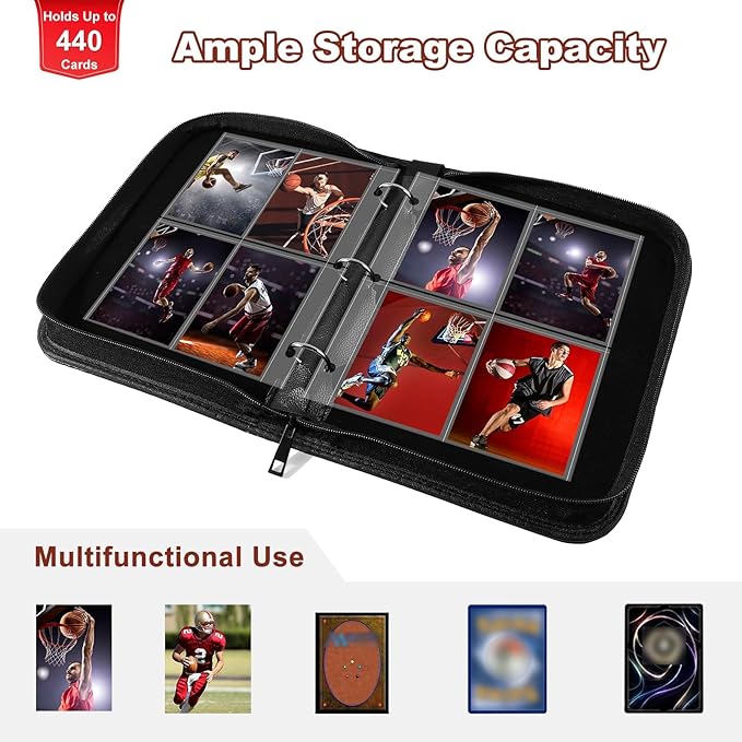 Basketball Card Binder 440 Pocket, Sports Card Binder with Card Display Design, Premium Card Ablums with Sports Pattern Wristband Fit for Basketball Cards 2025-2026