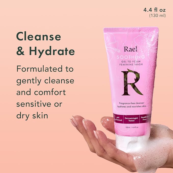 Rael Soothing Feminine Wash Daily Cleanser for Intimate Care (4.4 oz, 2 Pk) | Hibiscus & Pomegranate Extracts, Lactobacillus Aloe Complex, Gel-to-Foam Cleanser, Daily pH Balanced Care for Women