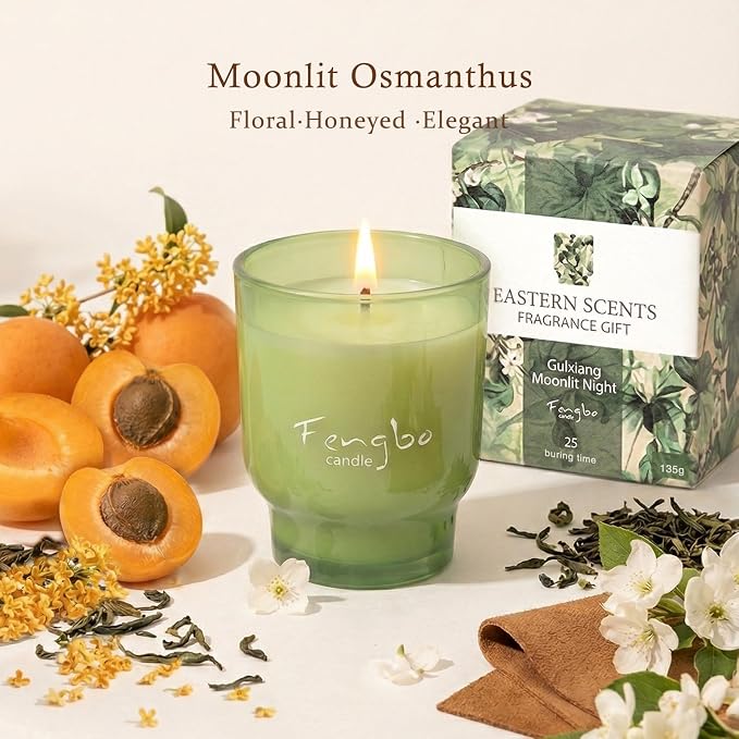 Moonlit Osmanthus Scented Candle, Decorative Colored Glass Jar with Natural Soy Wax, Aromatherapy Non Toxic with Essential Oil, Relaxing Candle Gifts for Women, Candles for Home Scented