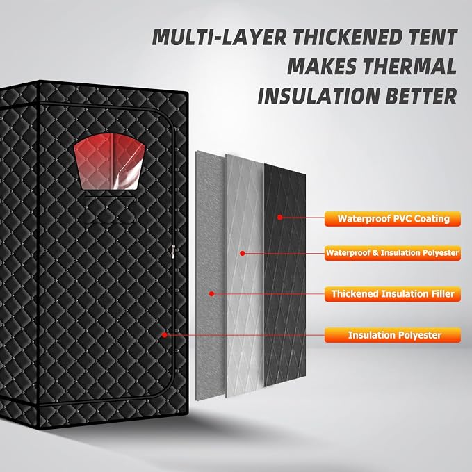 Gollense Red Light Sauna with Hot Air Machine, Portable Dry Sauna for Home with Infrared 660nm Red Light Therapy, 1500W High Power & 6ft-Tall One Person Dry Sauna Box with Foldable Chair, Black