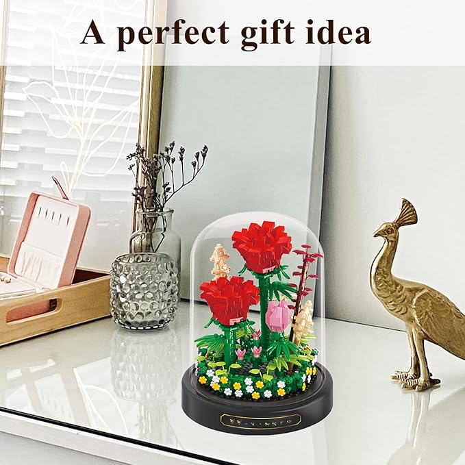 Flower Bouquet Set,Mini Bricks Botanical Collection Flowers Building Blocks,Artificial Plant Bonsai Tree Friend Set,New Year Valentines Birthday Gift for Mom Girls Women Adults(Red)
