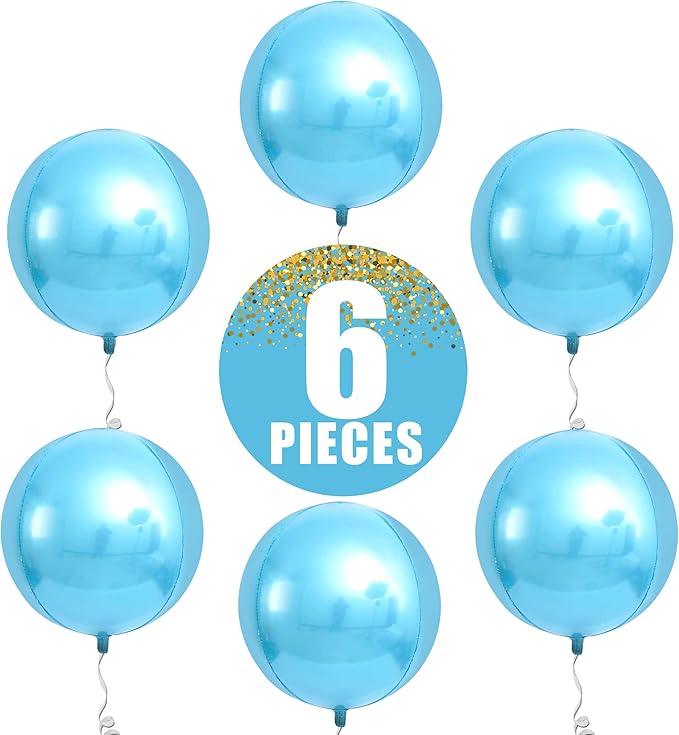 KatchOn, Light Blue Foil Balloons - 22 Inch, Pack of 6 | Light Blue Metallic Balloons | Baby Foil Balloon for Gender Reveal Decorations | Shark Theme Birthday Decor | Under The Sea Party Decorations
