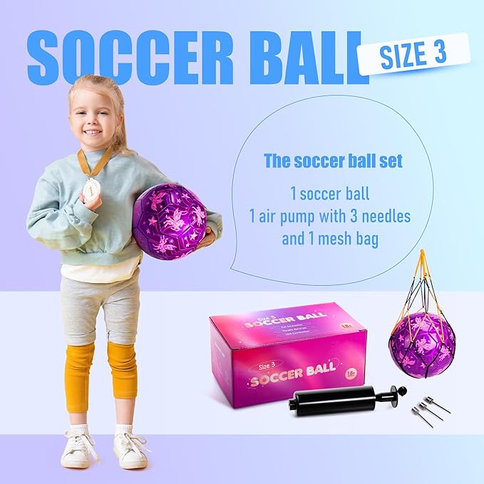 INPODAK Size 3 Soccer Ball for Toddler and Kids Ages 2-8, Pink Unicorn Soccer Ball for Girls, Sports Toy with Pump and Mesh Bag, Great Gift Box, Operation Christmas Child Shoebox