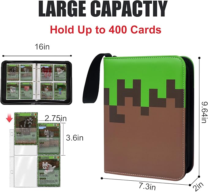 Card Binder with Shoulder Strap, 4 Pocket with 50 Sleeves up to 400 Cards, Waterproof Card Storage Book for Card Collectors, Game Cards Display Case