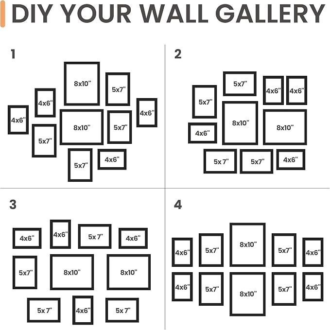 upsimples 10 Pack Picture Frames Collage Wall Decor for Mounting or Tabletop Display, Photo Gallery Frame Set for Family, Multi Sizes Including 8x10, 5x7, 4x6, Black Gray Brown | Black Brown Gray Multi Picture Frames Collage Wall Decor , Gallery Wall F...