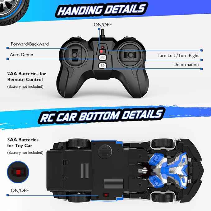 Remote Control Car for Kids , One Button Transformation to Robot with Flashing Light 2.4 Ghz Transforming Robot Car 1:18 Scale Transform RC Cars Toy Boys Girls Birthday Gift with 360 Degree Rotation