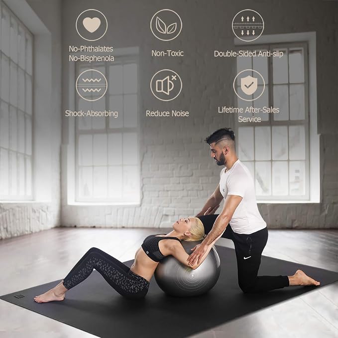 GXMMAT Large Yoga Mat 12'x6'/10'x6'/6'x8'(7mm), Extra Thick Workout Mats for Home Gym Flooring, Ultra Comfortable Non-Slip Quick Resilient Barefoot Wide Exercise Mat for Pilates, Stretching,Meditation