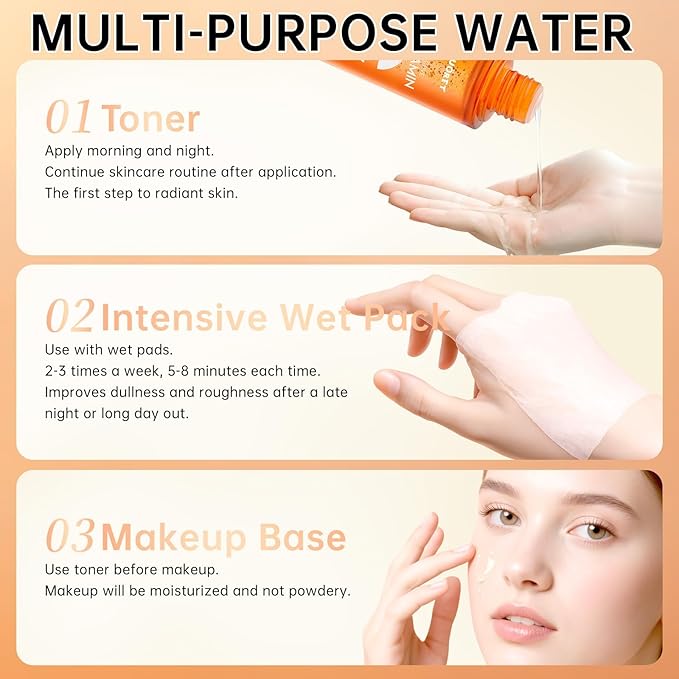 Vitamin C Toner for Face 2PCS - 5X Vitamin C Toner with Niacinamide & Hyaluronic Acid Deep Hydration & Improves Skin Tone - Korean Skin Care for All Skin Types