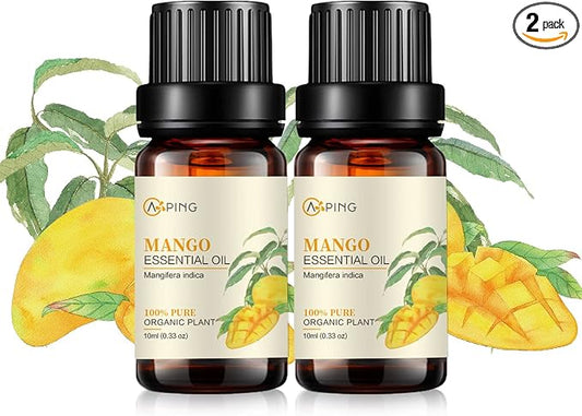 2-Pack Mango Essential Oil - 100% Pure Organic Natural Plant (Mangifera Indica) Mango Oil for Diffuser, Aroma, Spa, Massage, Yoga, Perfume, 2x10ML
