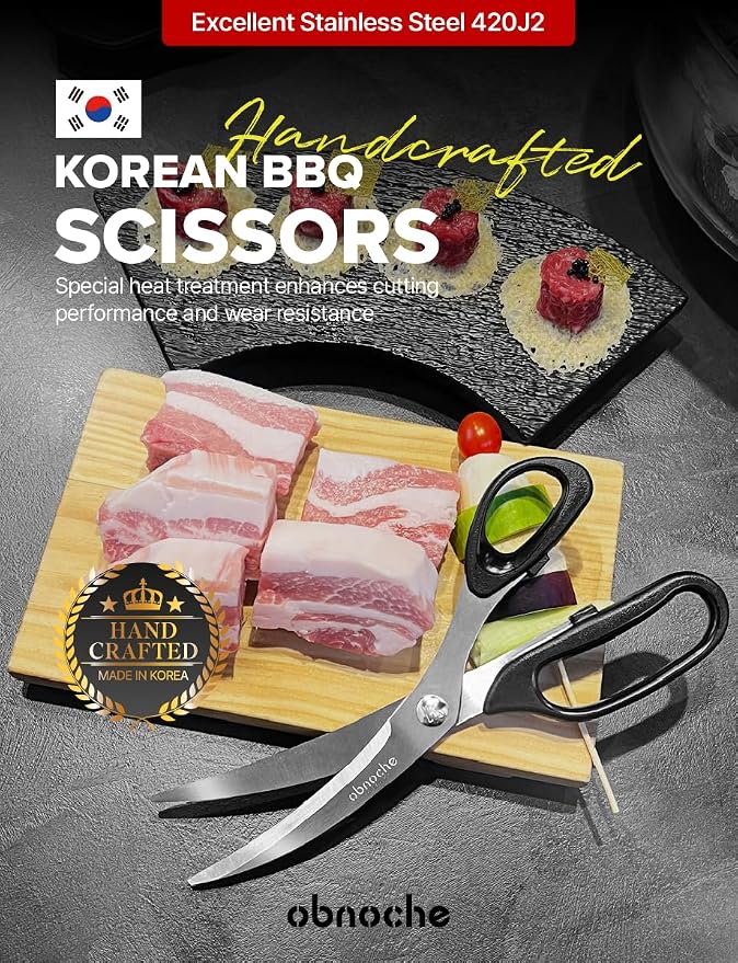 Made in Korea, Korean Barbecue Scissors, Meat, Chicken, Vegetables, High Strength Stainless Steel Grip-Excellent Barbecue Scissors (Korean BBQ Scissors)