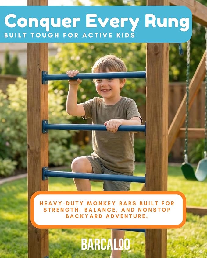 Barcaloo 30 Inch Monkey Bars for Backyard Playground Equipment & Treehouse Accessories - 6 Pack Blue Outdoor Monkey Bar Kit DIY Playground Handles for Kids Swing Set
