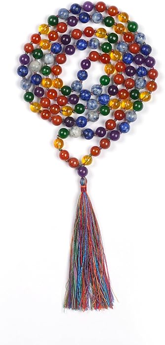 7 Chakra Mala Necklace 108 Beads, Natural Healing Crystal Meditation & Yoga Prayer Beaded Necklace, Spiritual Chakra Jewelry for Men and Women