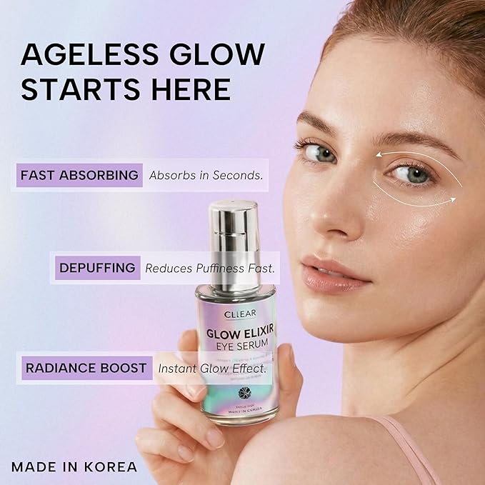 Clear Beauty Vitamin C & Hyaluronic Acid Under Eye Serum - Reduce Eye Bags, Puffiness, Dark Circles & Wrinkles, Lifting Eye Serum - Cruelty Free Korean Skin Care For All Skin Types