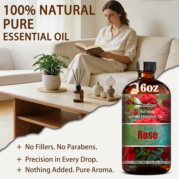 Rose Essential Oil - Rose Oil for Diffuser, 16 Fl Oz(480ml) | Candle Making, Soap Making, aroma, Strong Scent, Pure, Natural, Home Fragrance, Massage, Large Bottle