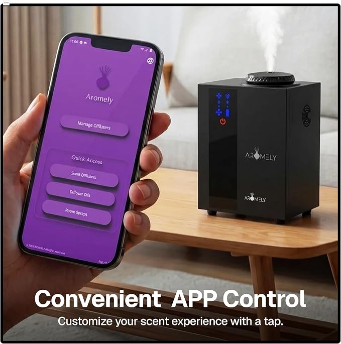 AROMELY ARO Home HVAC Scent Diffuser – Waterless Essential Oil Diffuser for Home, Apartment, Office & Large Room – Smart Bluetooth App Control, Cold Air Diffusion Technology, Up to 1,800 SQFT – Black