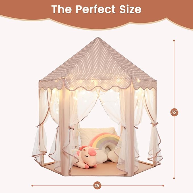 Wilwolfer Princess Castle Play Tent for Girls Large Kids Play Tents Hexagon Playhouse with Star Lights Toys for Children Indoor Games